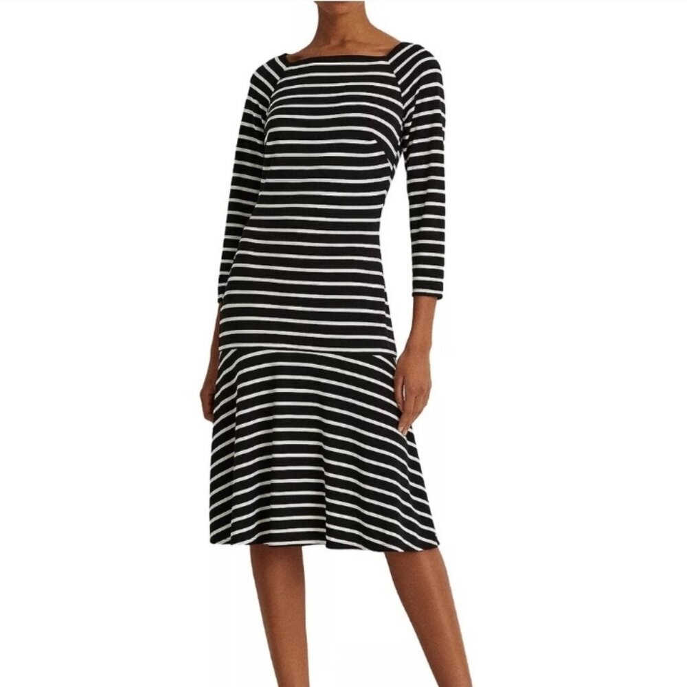 Lauren Ralph Lauren Striped Drop Waist Midi Dress Size 2